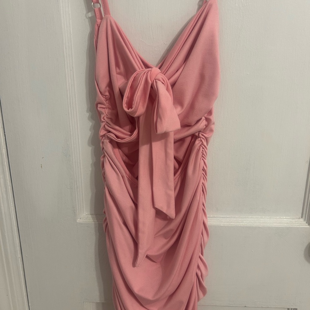 Pink tie cinch mini dress